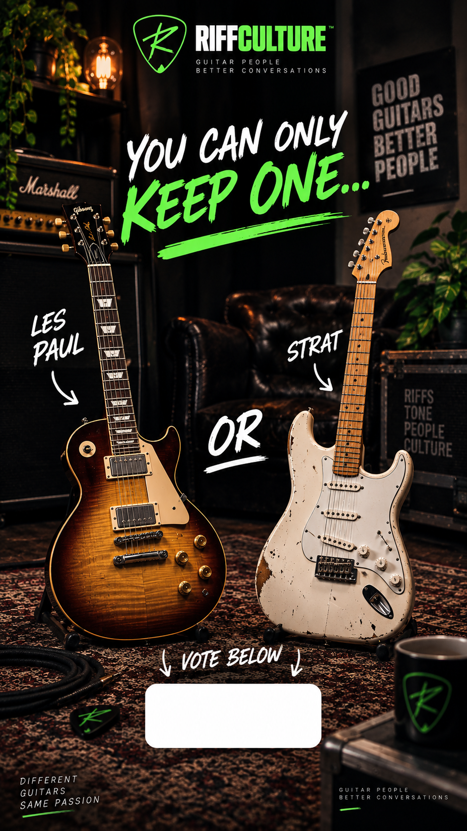 Les Paul versus Stratocaster RiffCulture graphic
